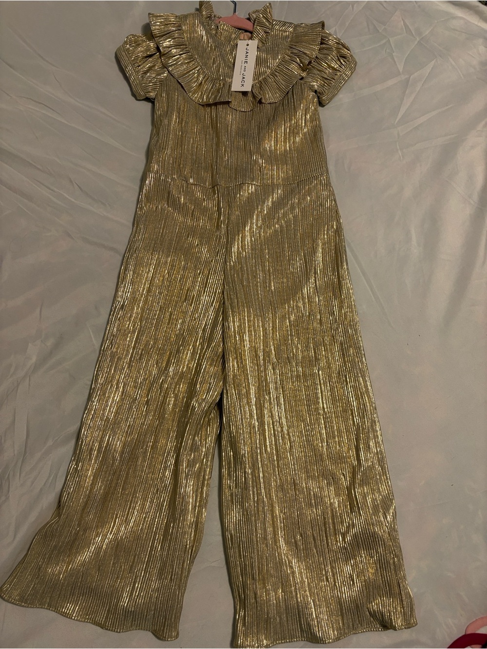 Janie and Jack Metallic Gold Pleated Ruffle Collar Jumpsuit